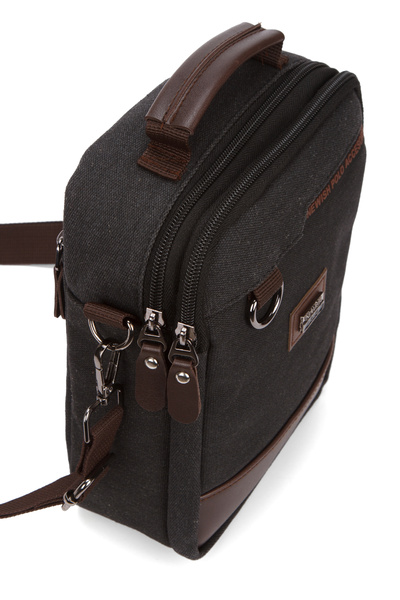 Newish Polo Ανδρική τσάντα χειρός και ώμου από μαύρη πάνινη ύφασμα