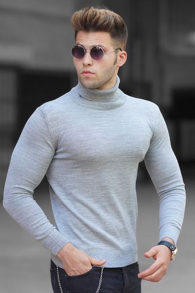 Madmext Grauer Rollkragenpullover 4656