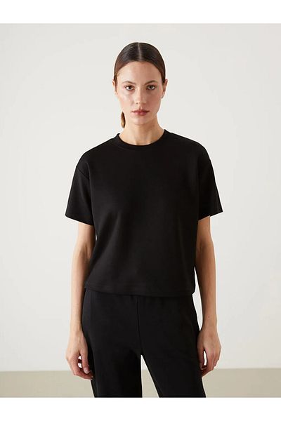 LC Waikiki Tricou pentru femei LCW Vision New Black Lilac Crew Deck