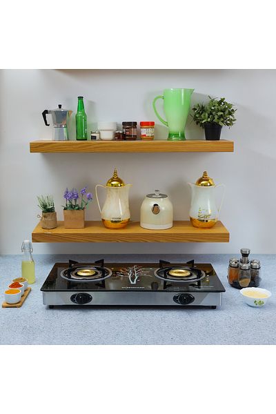 Olsenmark Gas Stove Omk2225 Automatic Ignition System 2 Cast Iron Burner Glass Top Cooker