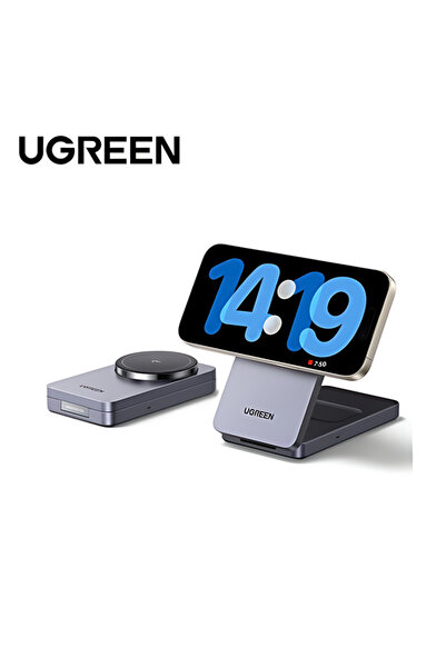 Ugreen 2'si 1 Arada 30W Magnetik Wireless Kablosuz Şarj Cihazı, Siyah - 45023