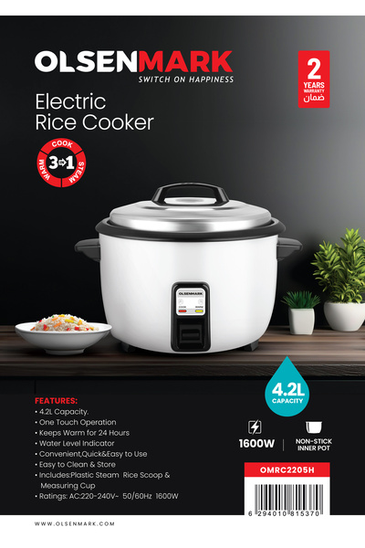 Olsenmark طنجرة أرز 1600 واط 4.2 لتر مع جهاز بخار - وعاء داخلي غير لاصق