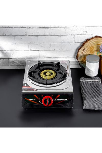 Olsenmark OMK2231 Stainless Steel Single Burner Gas Stove - Auto Ignition - Cast Iron Pan Burner