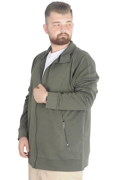 ModeXL Mode Xl μεγάλου μεγέθους ανδρική ζακέτα με φερμουάρ Stell Stand γιακά 20571 Χακί
