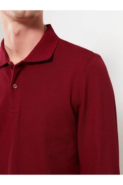 LC Waikiki LCWAIKIKI Basic Bordo Polo Yaka Uzun Kollu Pike Erkek Tişört