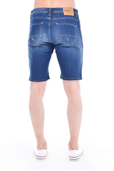 CEDY DENIM Slim Fit Jean κανονική μέση λεπτή εφαρμογή με σκισίματα λεπτομέρεια ελαστικό ανδρικό τζιν σορτς C342