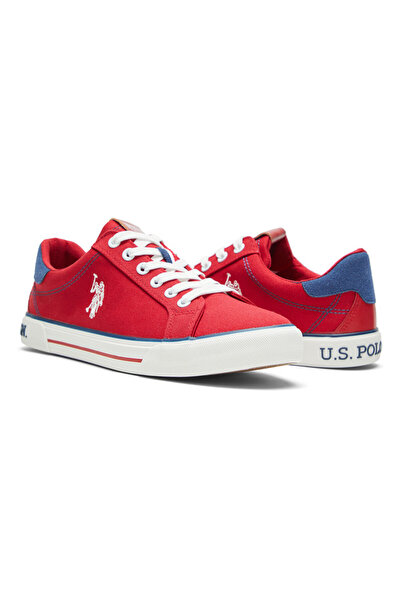 U.S. Polo Assn. Women's Red Casual Canvas Lace-Up Sneakers, Lightweight Shoes for Everyday Wear