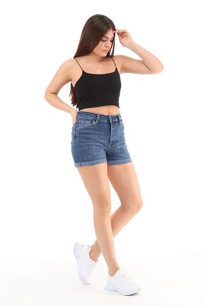 CEDY DENIM شورت جينز نسائي قصير بخصر عالٍ - ساق مزدوجة C604