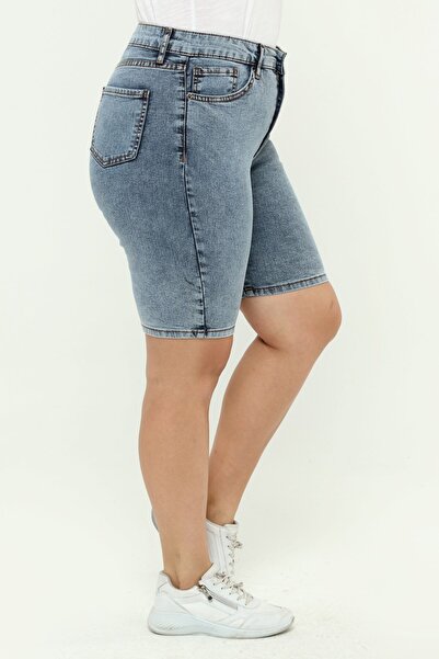 CEDY DENIM Women's Large Size High Waist Full Lycra Slimfit Jean Shorts-C606-Snow-Wash