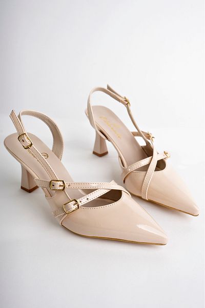 meyra'nın ayakkabıları Women's Leather Patent Leather Buckle Heeled Shoes