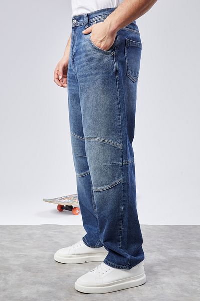 CEDY DENIM Υψηλής ποιότητας Ανδρικό ψηλόμεσο Skater φαρδύ τζιν παντελόνι C362-μπλε