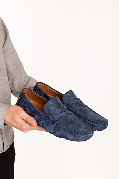 Gondol Чоловічі шкіряні лофери з еластичною підошвою та камуфляжним візерунком Tx.11873