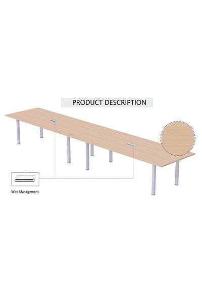 Mahmayi Meeting Table Conference Table with Wire Management & Metal Legs-12 Seater, U-Leg (Oak)