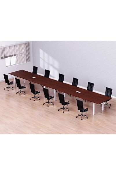 Mahmayi طاولة اجتماعات طاولة مؤتمرات بأرجل معدنية - 12 مقعدًا، ساق على شكل حرف U - لون تفاحي كرزي