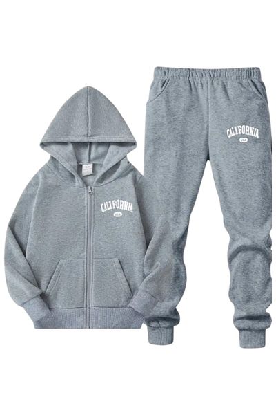 Merry Store Printed Zippered Children's Bottom Top Tracksuit Set