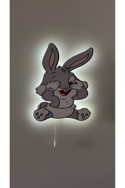 UViolets Dekoratif Ahşap Baskılı Baby Bugs Bunny Tavşan Çocuk Odası Gece Lamb...