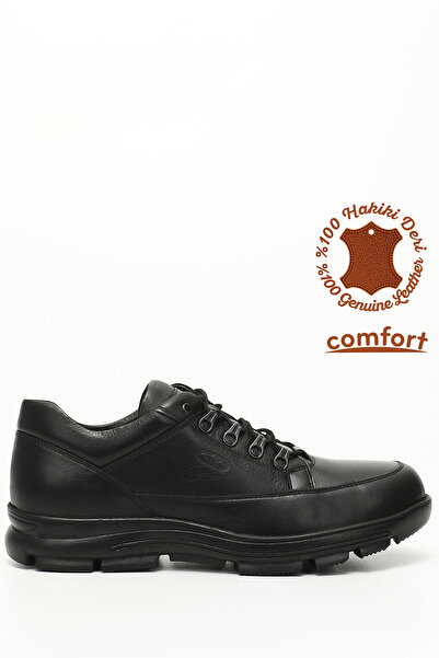 GÖNDERİ(R) حذاء رجالي مريح من الجلد الطبيعي برباط باللون الأسود