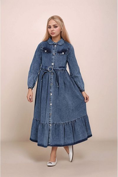 Asortik Kids Rochie lungă din denim pentru fete - Bumbac, design confortabil și la modă, potrivit pentru musulman