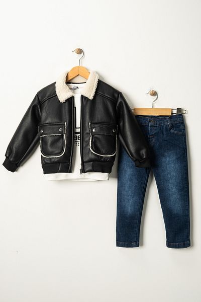 Zaziko Kids Costum jachetă din piele și blugi pentru băiat - TKM.YY01