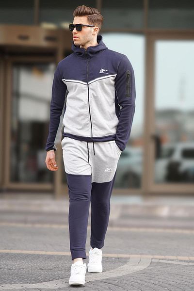 Madmext Navy Blue Zippered Men's Tracksuit Set 5697