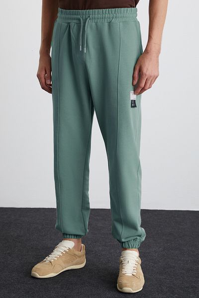 GRIMELANGE Rowan Men's Organic Cotton Relaxed Fit Inside Fleece Trim Label Jogger Green Sweatpants