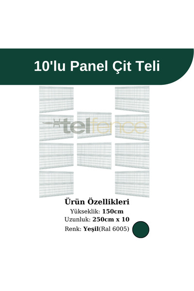 Telfence 150 Cm 10 'lu Panel Çit Teli Çift Telli Avantaj Paketi 25 Metre Yeşil