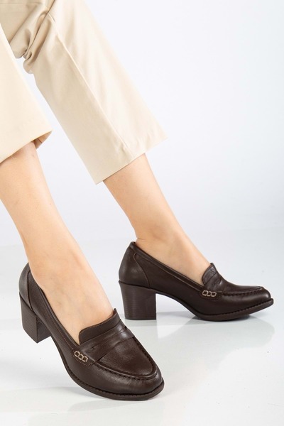 ANALİN SHOES حذاء نسائي بكعب عالٍ من الجلد الطبيعي - Saddler، بني
