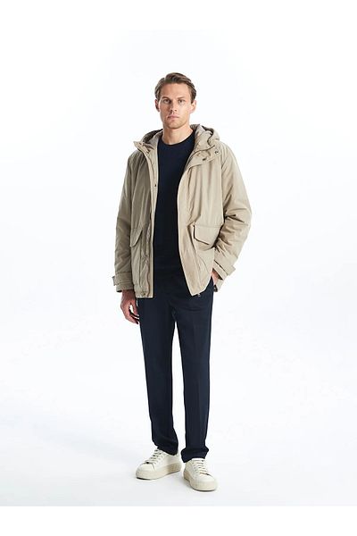 LC Waikiki Ανδρικό λεπτό παλτό SOUTHBLUE Beige Comfortable Fit Hooded