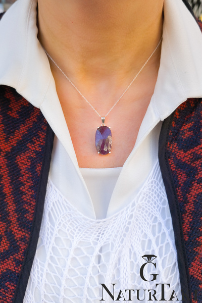 Naturtakı Gerçek Doğal Yakut Taşlı Tasarım Kadın Gümüş Özel Üretim Tek Kolye Ucu