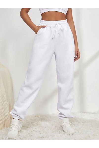 FUNSTYLE Women's Rubber Leg Large Size White Winter Sweatpants