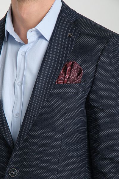 Frappoli Timone Men's Dark Navy Slim Fit Slim Fit Patterned Seasonal Blazer Jacket