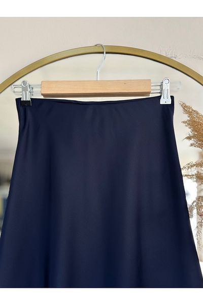 Ebrar Store Μπλε Navy Satin Gözde Φούστα - BN8461