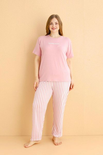 Elit Milan Battal Short Sleeve Lycra Powder Sunday Mood Plus Size Pajamas Set - /19