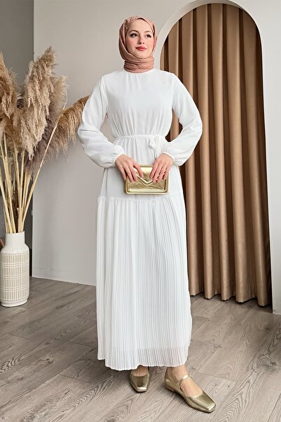 InStyle Chiffon White Dress with Pleated Skirt
