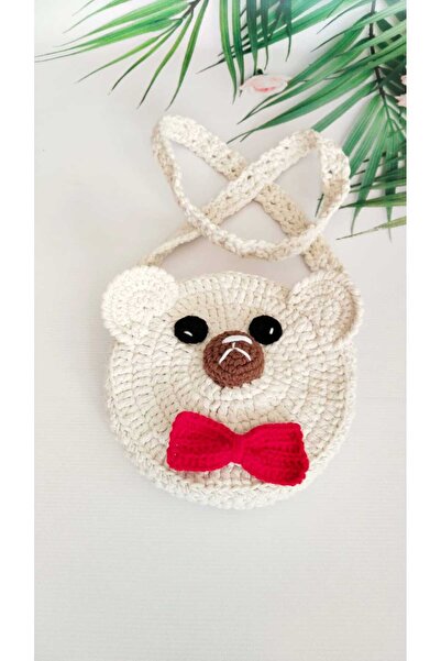 Kadın Girişimciler Atölyesi Handmade Knitted Teddy Bear Model Handmade 100% Cotton Kids Hand Bag