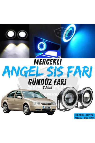 caralp Vw Bora 1998-2006 Uyumlu Mercekli Angel Sis Farı Metal 76 mm Buz Mavi ...