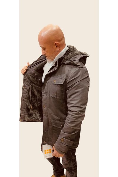 DYNAMO Men's Khaki Hooded Fur Lined Waterproof Coated Thick Coat