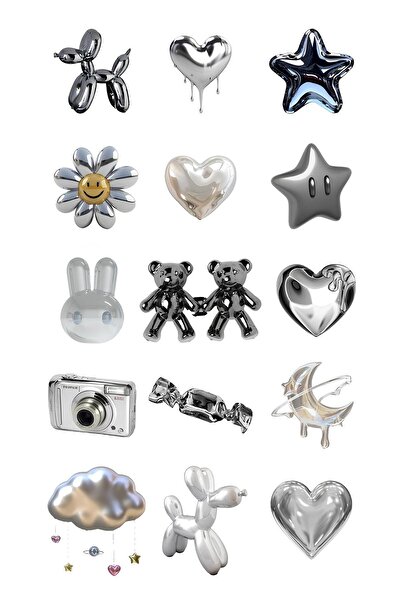 Rana İkra Art Gümüş Renk Temalı Sticker Seti (2 Sayfa 30 Adet)