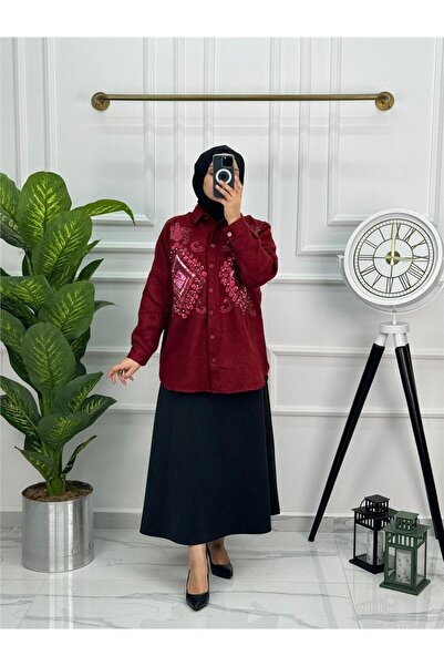 zehra aksoy Nakışlı Kışlık Pamuklu Yünlü Gömlek 055