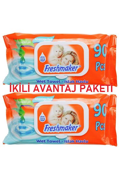 BAKOM AMBALAJ Freshmaker Covered Aloe Vera Wet Towels - 90 Pieces X 2 Packs (180 Pieces)
