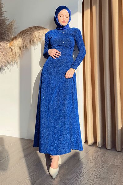 InStyle Rochie albastră Saks cu sclipici la două piept