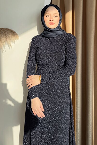 InStyle Сріблясте сукня з драпіруванням та рюшами, темно-синє