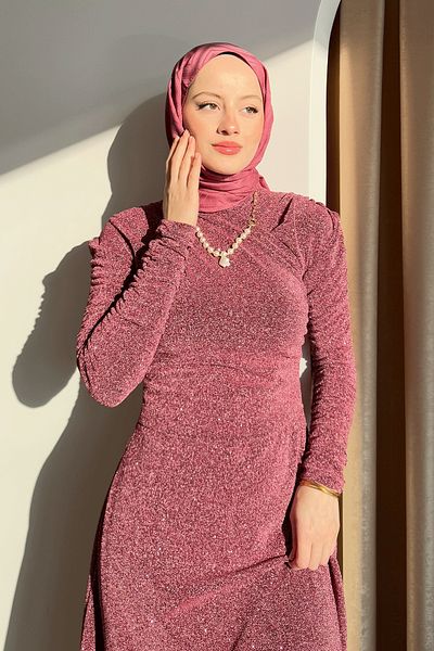 InStyle Ασημί Διπλό Μπουφάν Ροζ Φόρεμα