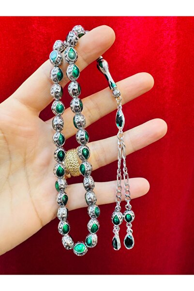 Tesbihas Atölyesi Επιχρυσωμένο μεταλλικό ροζάριο με ένθετο σμάλτο πράσινο χρώμα