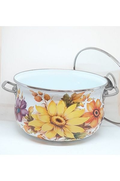 Avşar Enamel House 26 cm 6 Liter Sunflower Vintage Enamel Cooker