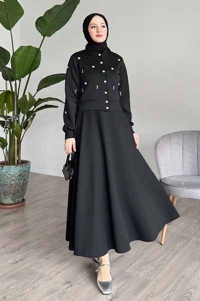 InStyle Μαύρο κοστούμι με πέτρινη φούστα κατάδυσης