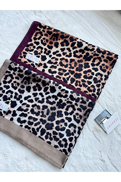 shalby Set de 2 șaluri din bumbac cu model leopard Hijab și oglindă de machiaj Shalby