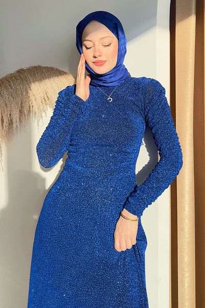InStyle Rochie albastră Saks cu sclipici la două piept