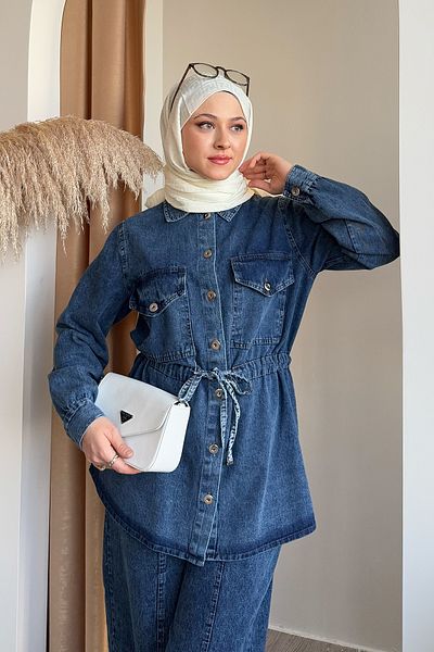 InStyle طقم قميص وبدلة علوية من الدنيم باللون الأزرق