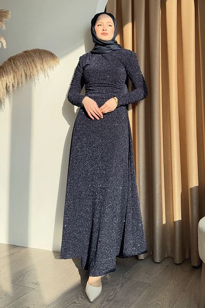 InStyle Ασημί Διπλό Μπλουζάκι Ναυτικό Μπλε Φόρεμα